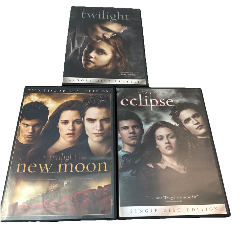 Twilight Saga DVD Lot Twilight New Moon Eclipse 3 Disc Set Movies No Scratches